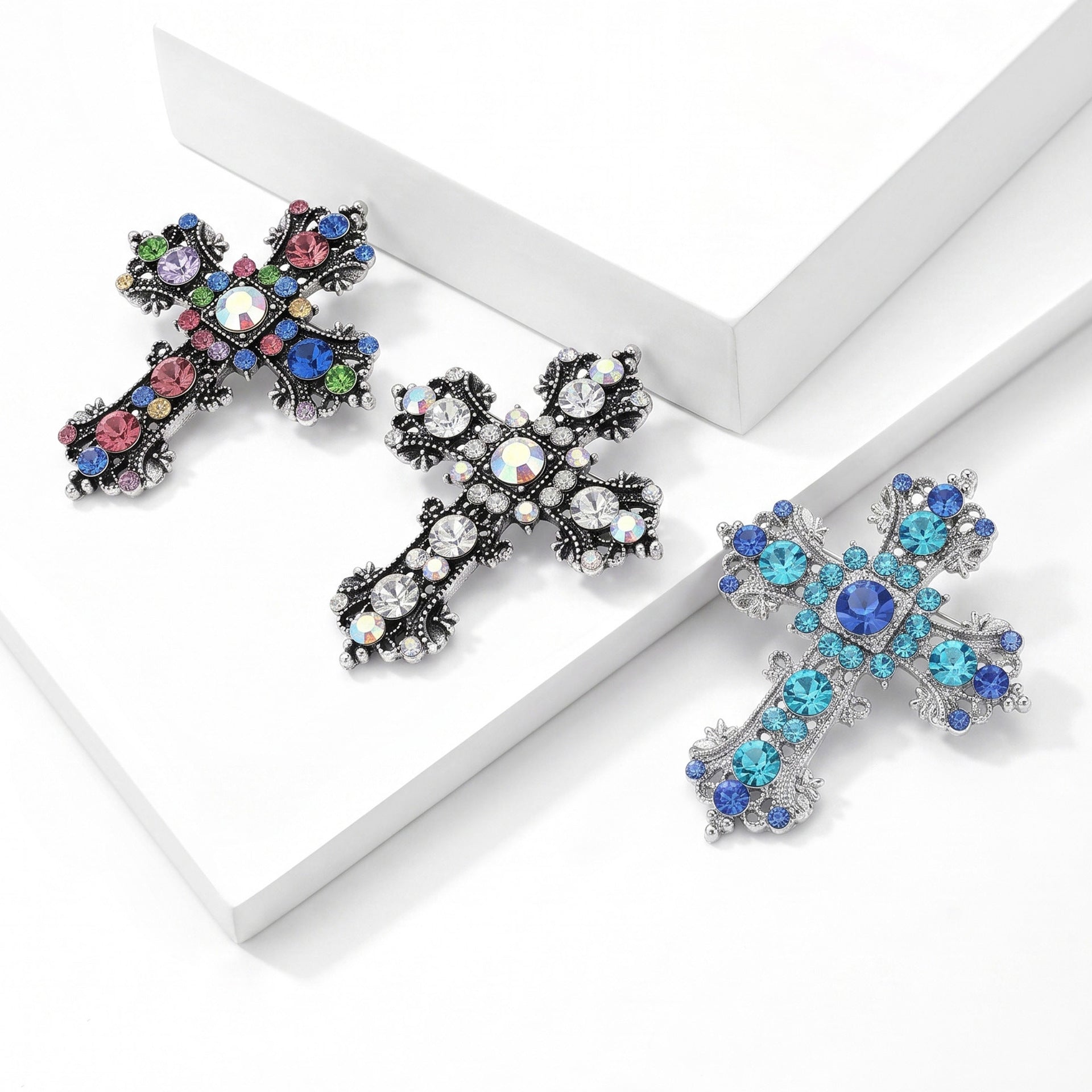 Wholesale Trendy Alloy Cross Brooch Pin Women Chic Clothing Corsage Party Gift Accessory
