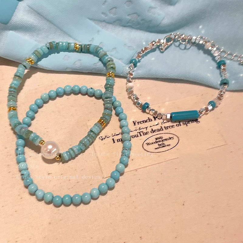 Wholesale Women' s Vintage-Style Turquoise Beaded Bracelet – Silver-Tone Brass Jewelry,  Suitable for Boutique Resale