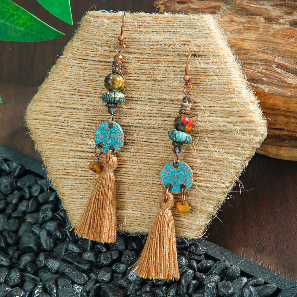 Wholesale Bohemian Tassel Earrings Metal Leather Leaf Circle Fashion Accessory for Party Wear