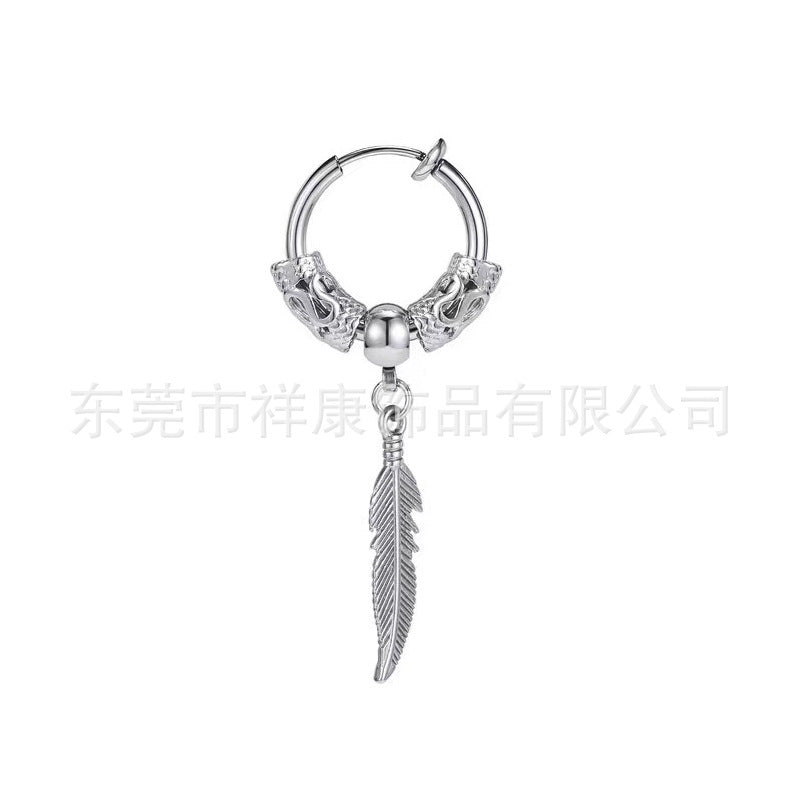 Wholesale Stainless Steel Round Wire Dragon Pattern Earrings