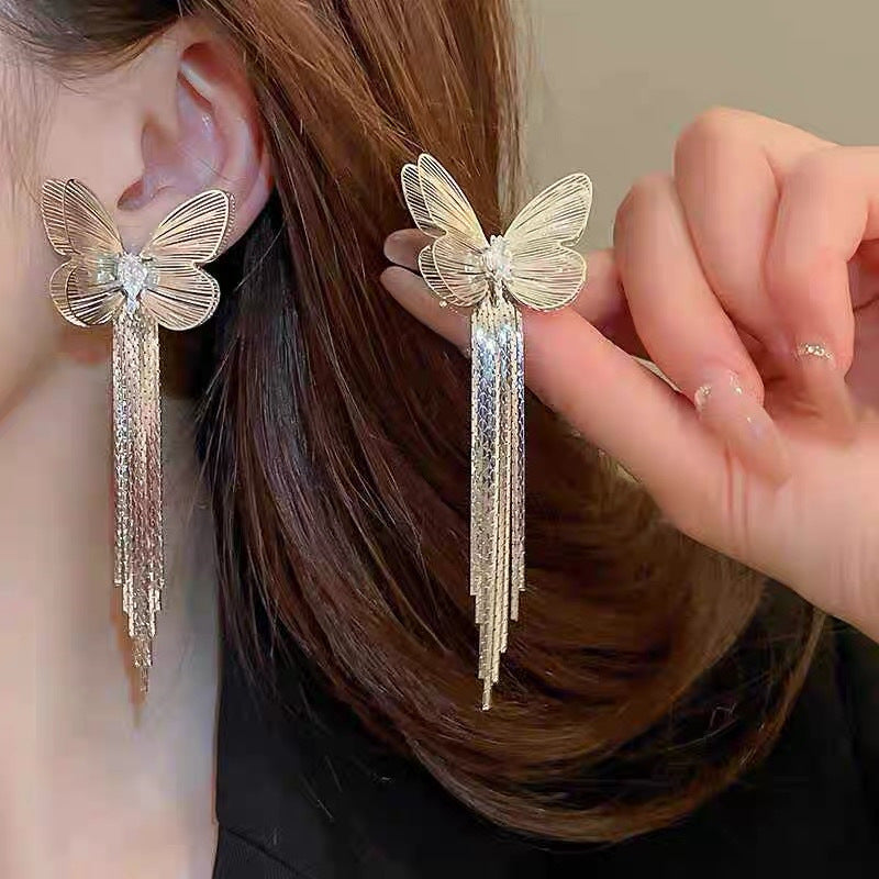 Wholesale  Metal Butterfly Tassel Earrings