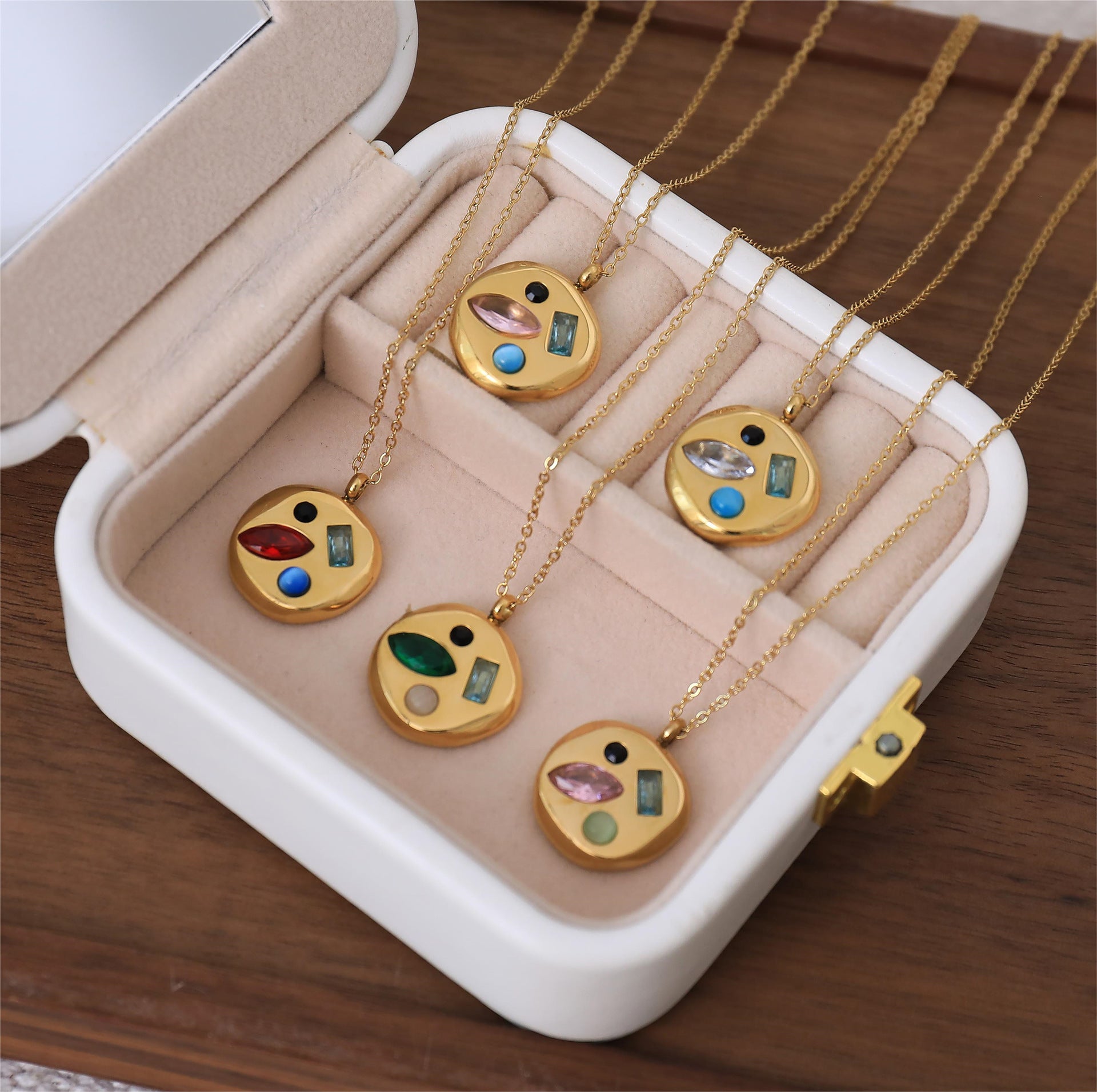 Wholesale Titanium Steel Colorful zircon December birthday stone beautiful  necklace clavicle chain