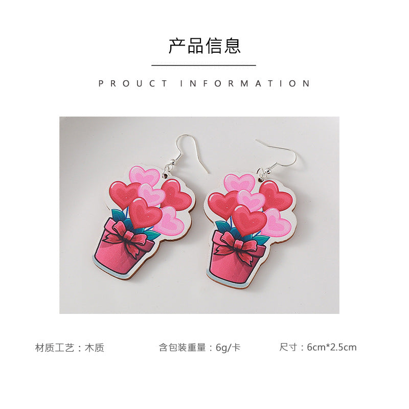 Wholesale  Valentine' s Day  LOVE heart balloon wood earrings