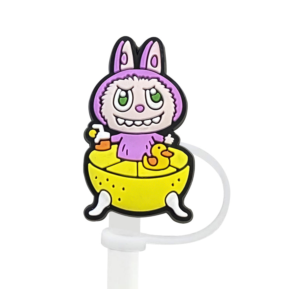 Wholesale Random 100pcs Cute Cartoon 10mm PVC Soft Straw Tube Cap