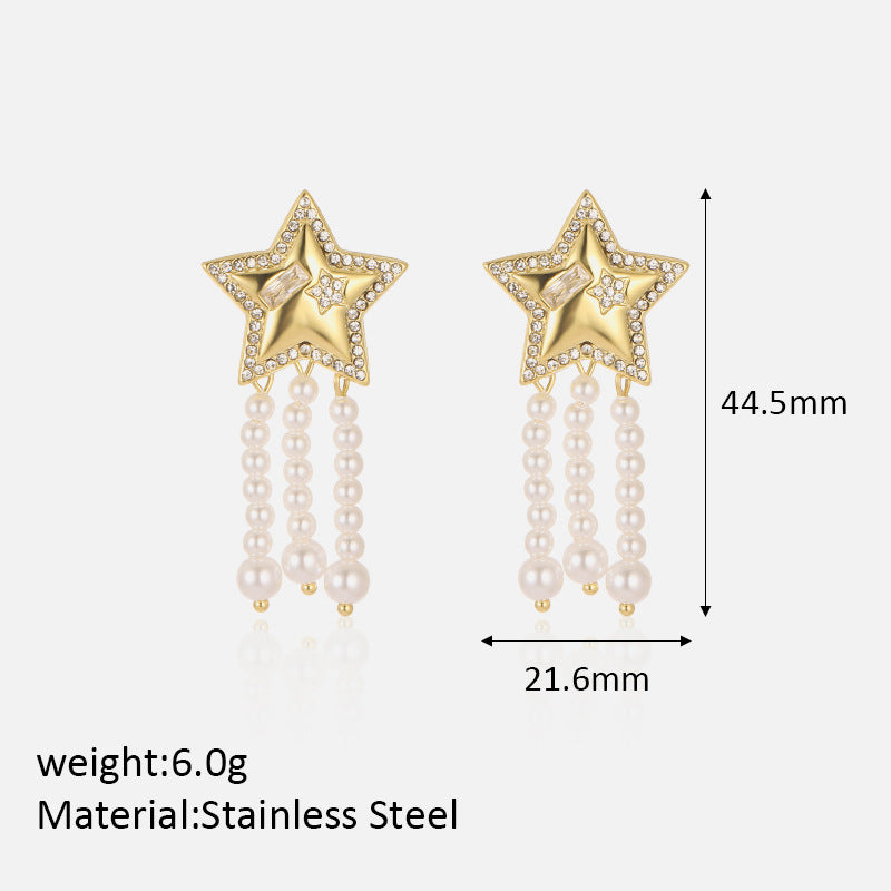 Wholesale Stainless steel five-pointed star love inlaid zircon earrings