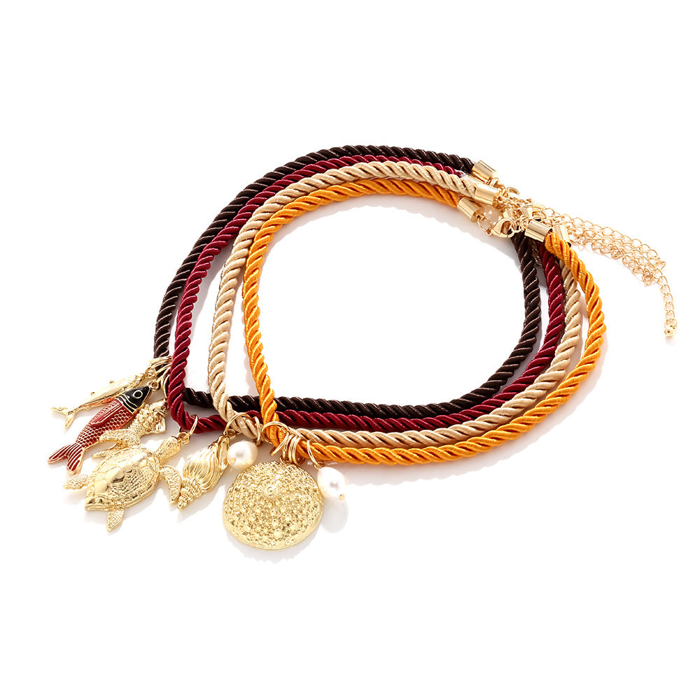 Wholesale summer ocean wind stacked fish turtle conch pendant suit necklace