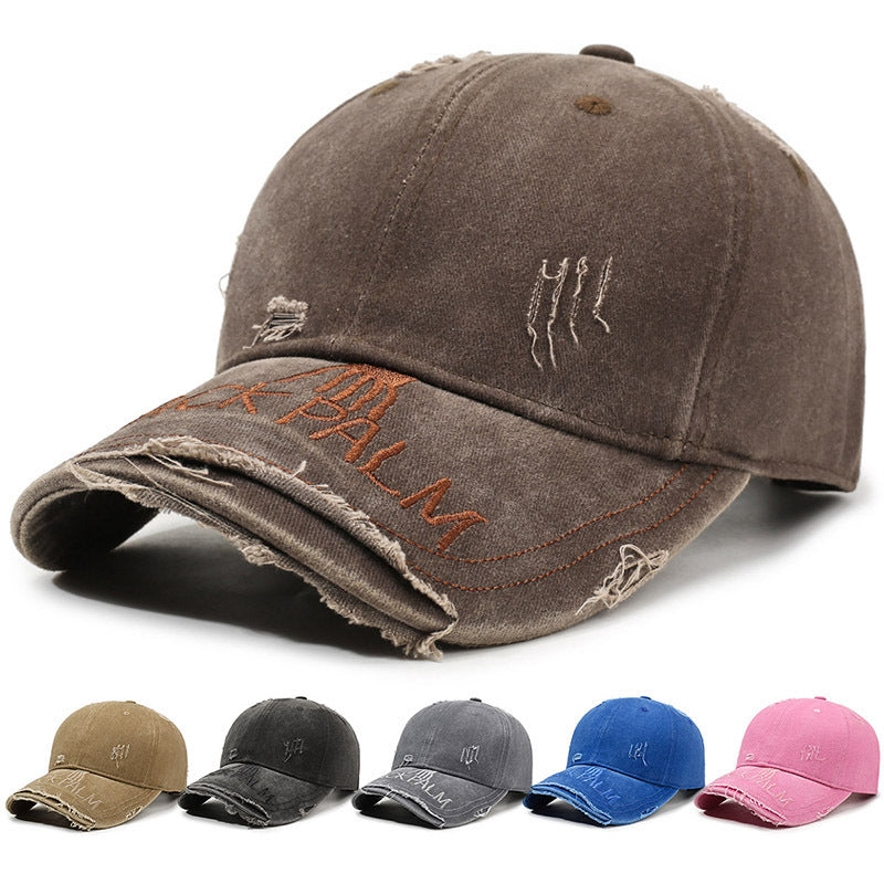 Wholesale Chic Retro Embroidery Letter Distressed Baseball Cap Washed Cotton Denim Gradient Adjustable Unisex Sun Hat