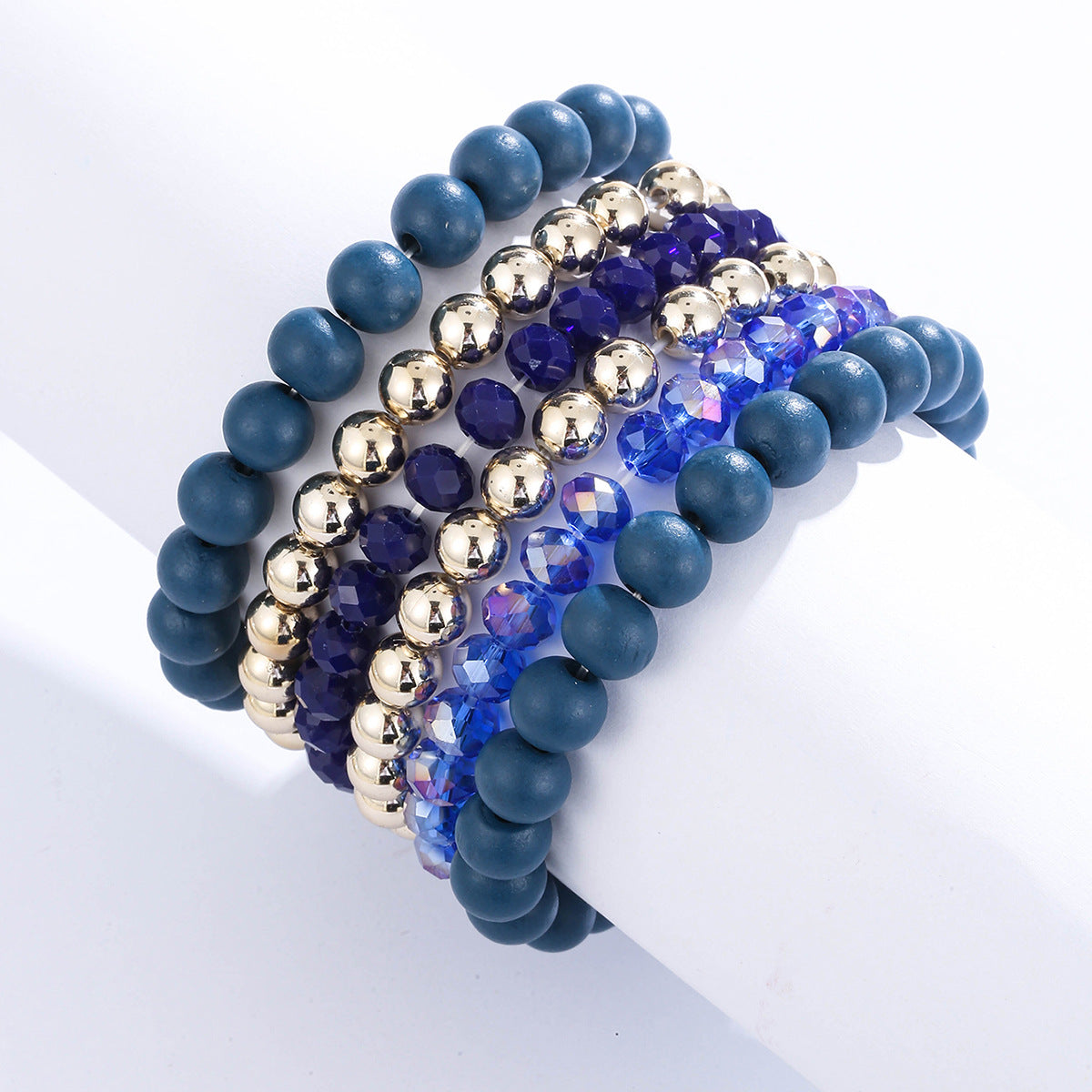 Wholesale  popular Bohemian style color wooden beads Crystal stacked six-piece bracelet