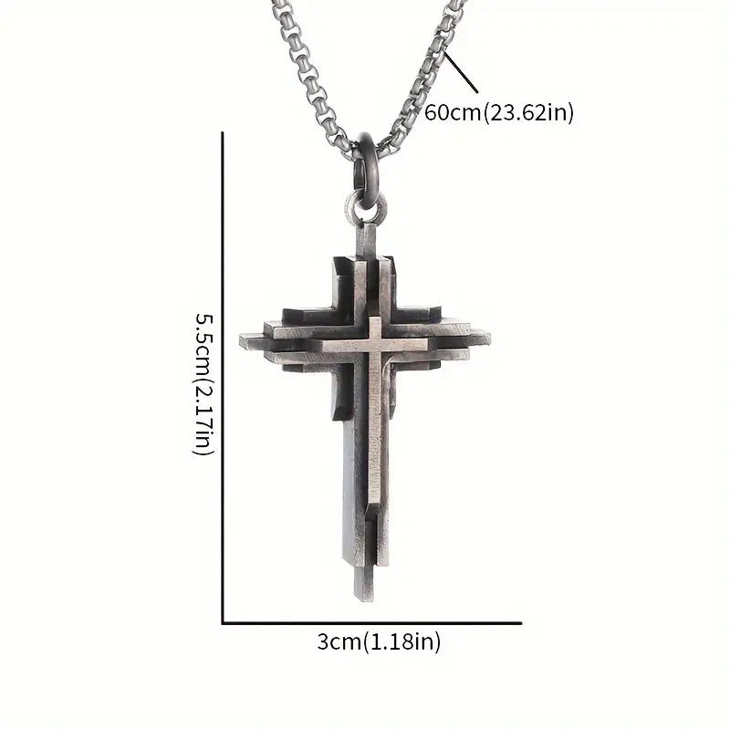 Wholesale  three-layer three-dimensional cross retro pendant necklace
