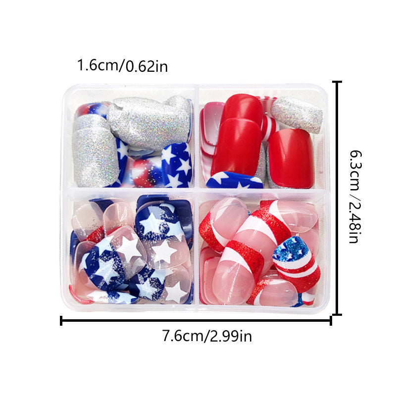 Wholesale 96 Pieces/4 Boxes American Independence Day Short Glitter Five-pointed Star Manicure Press-on Nails Kits Nail Stickers ACC-NS-GuaiXL039