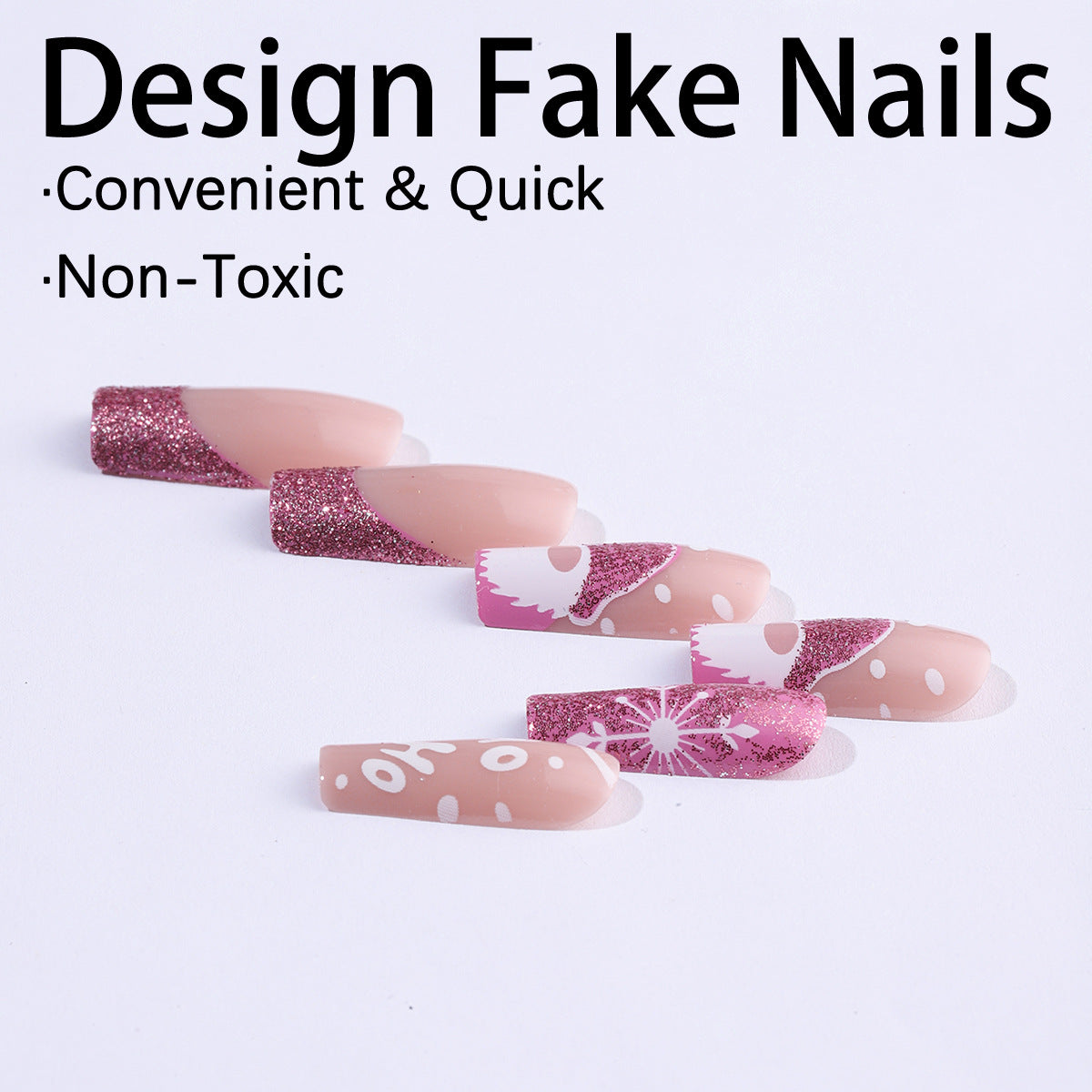 Wholesale 24 Pieces/  box Pink Glitter Santa Snowflake Nails Kits Nail Stickers