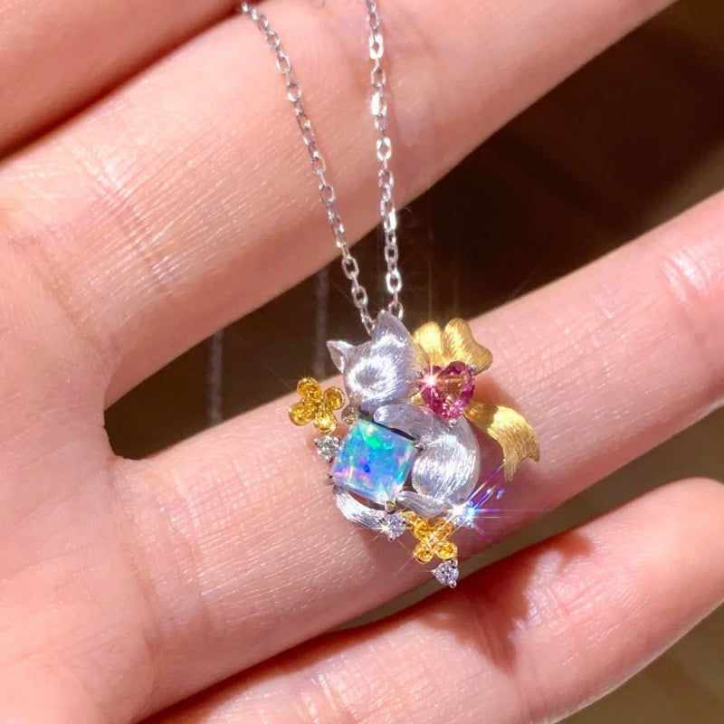 Wholesale Cute Alloy Kitten Pendant Necklace Electroplated Clavicle Chain Fashion Jewelry Gift