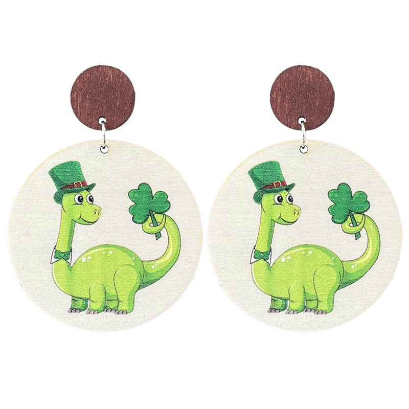 Wholesale 2 pairs/pack Wooden St.  Patrick' s Day ghost beer dinosaur and hedgehog cute earrings
