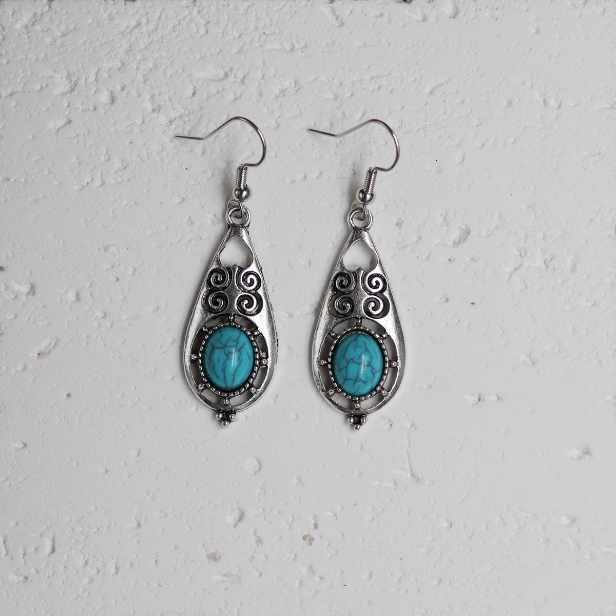 Wholesale Ethnic Style Alloy Drop Earrings with Imitation Turquoise – Trendy Beach Jewelry Accessory