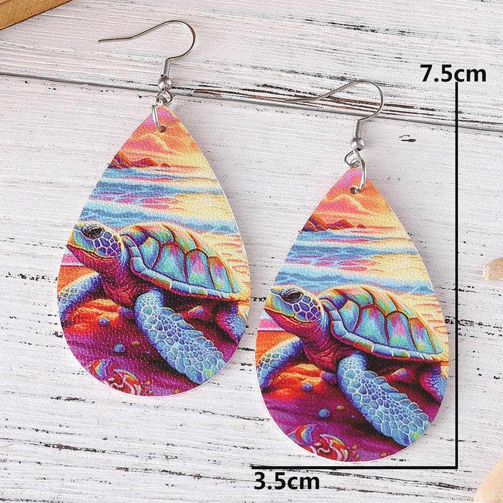 Wholesale Turtles, Starfish, Water Droplets, Double-sided PU Leather Earrings ACC-ES-ChuLian003