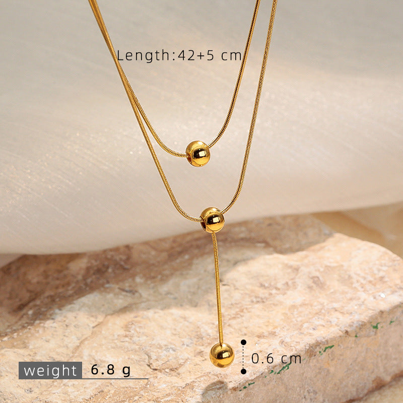 Wholesale Stainless steel double-layered gold bead necklace