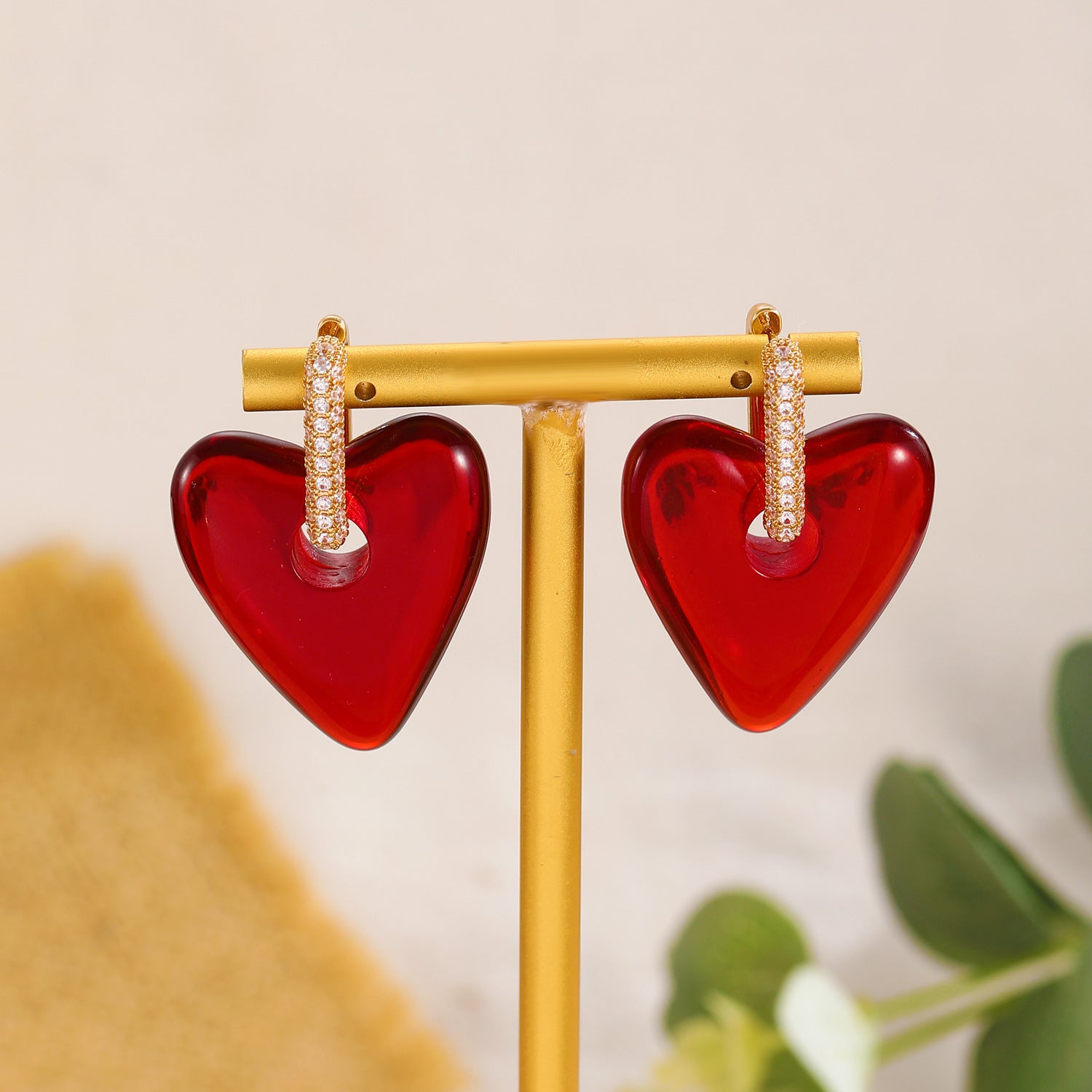 Wholesale Trendy Red Heart Hoop Earrings For Women Copper Electroplated Fashion Jewelry Accessory For Party