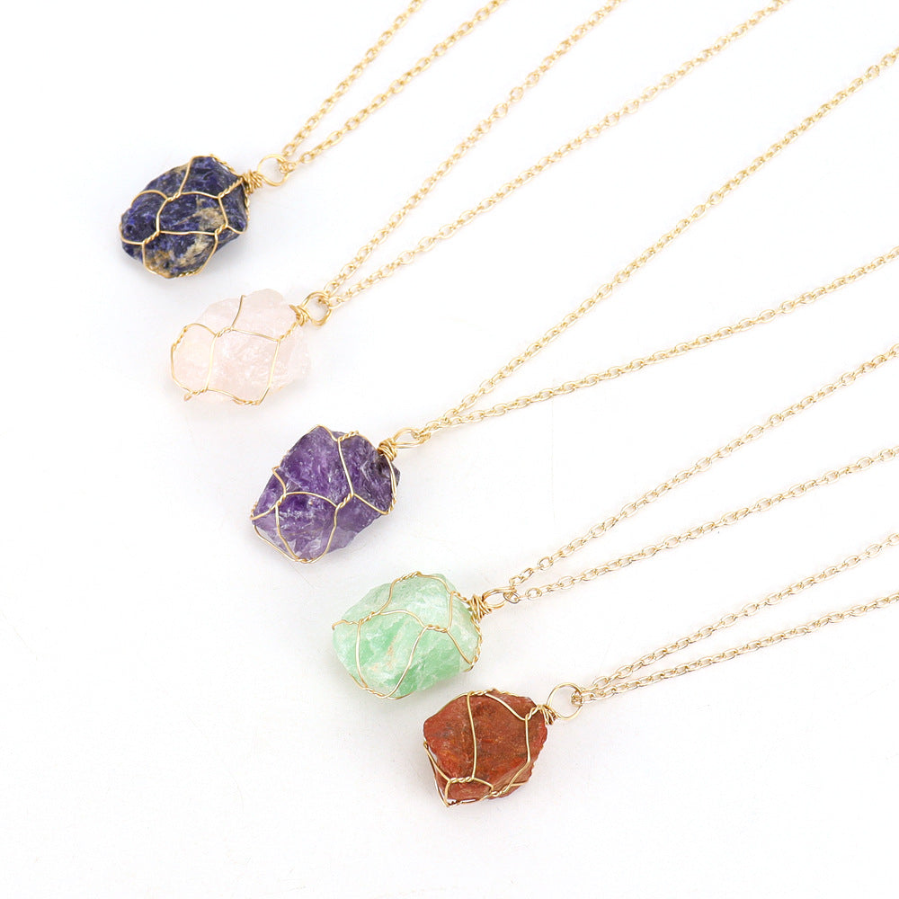 Wholesale Irregular Natural Crystal Tiger Stone Original Stone Pendant  Necklace