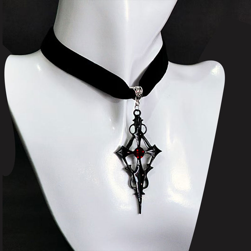 Wholesale  Dark Punk Style Diamond Cross Earrings Necklace