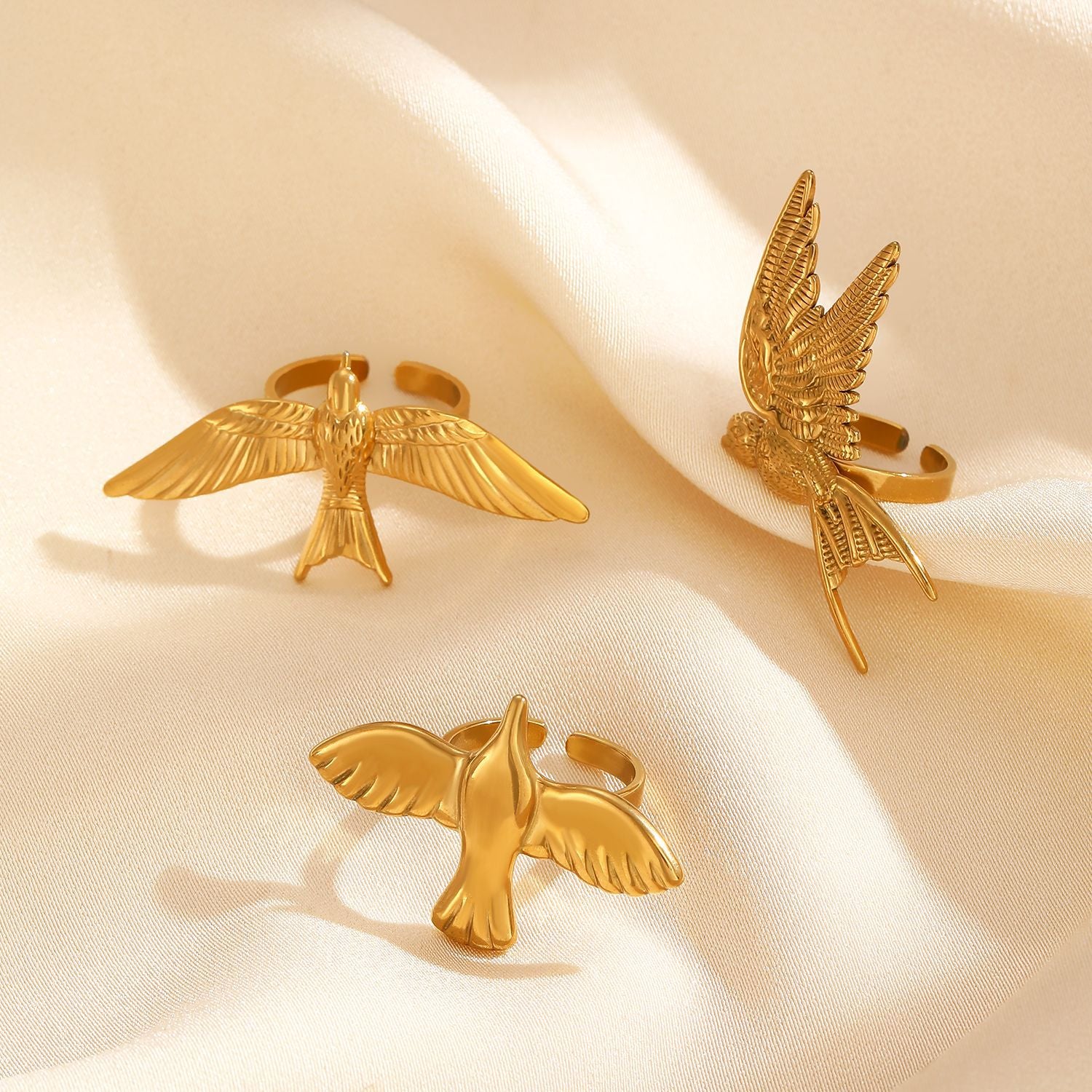 Wholesale stainless steel winged bird and peace dove open ring