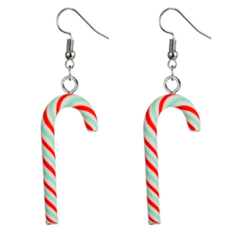 Wholesale simulated polymer clay candy cane Christmas rainbow striped candy earrings