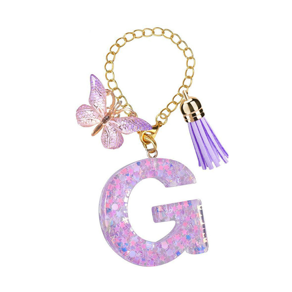 Wholesale  26 Letters Butterfly Tassel Pendant Keychains