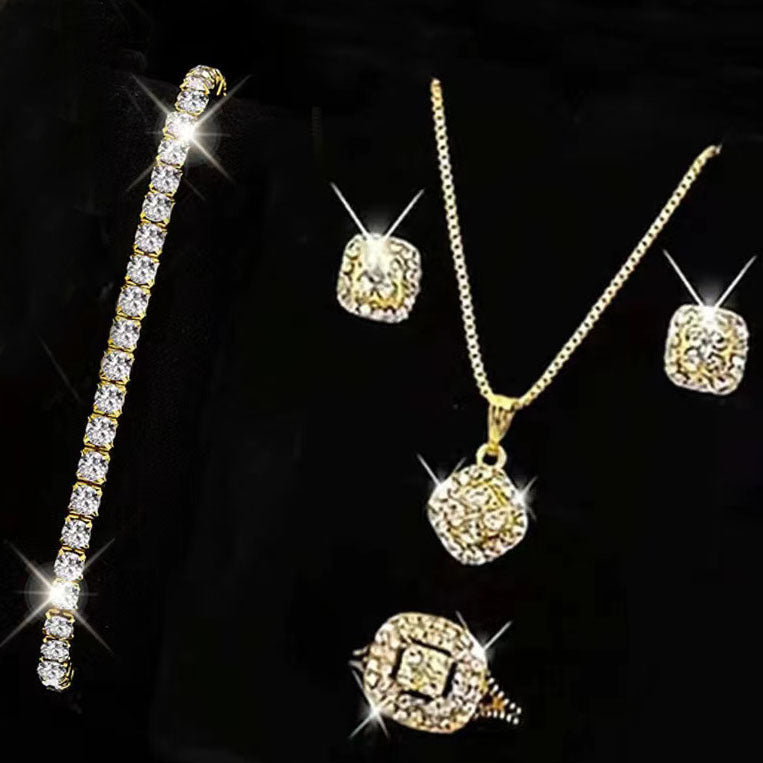 Wholesale Engagement Ring Earrings Rings Earrings Necklace Bracelet Four Piece Set ACC-NE-AnHe007