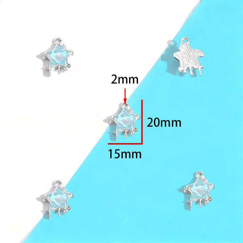 Wholesale Electroplated Zinc Alloy Blue Star Moon Resin Inlay Pendant Charms For DIY Jewelry Making Bag Charm Keychain Everyday Wear
