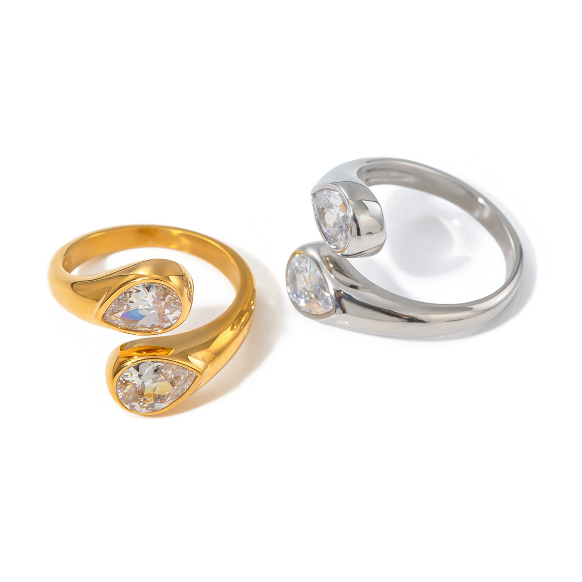 Wholesale does not fade 18k gold stainless steel drop-shaped staggered opening ring