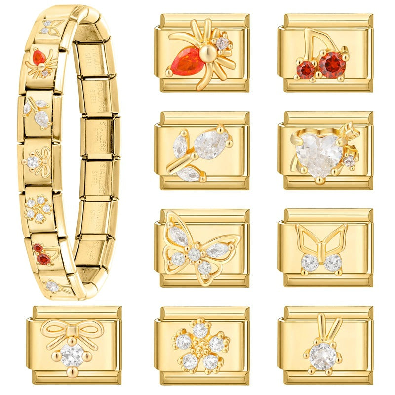 Wholesale Italian Charm Bracelet 9mm DIY Gold Bottom  Creative Stainless Steel Composable Bracelet