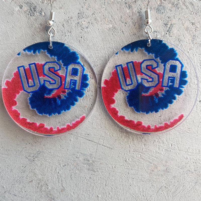 Wholesale 2 Pairs/pack American Independence Day Rainbow Tie Dye Drop Shape Acrylic Earrings ACC-ES-HY061
