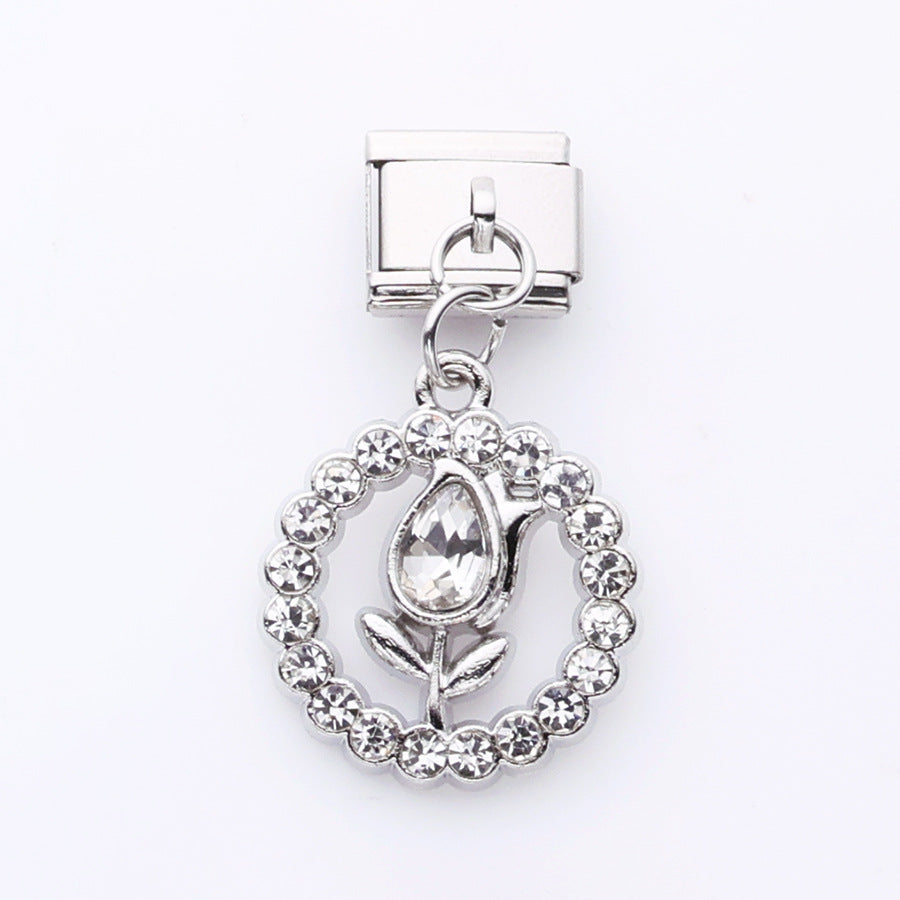 Wholesale 10pcs Tulip Cat Swan Alloy Pendant Italian Module DIY Stainless Steel Bracelet Accessories