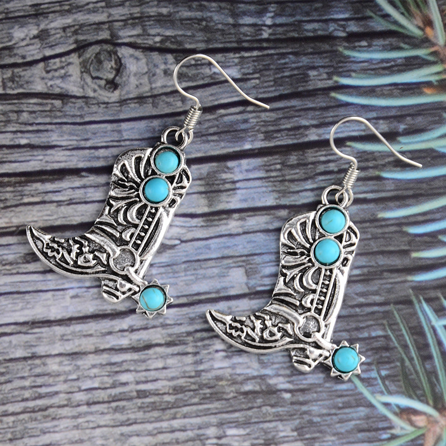 Wholesale retro inlaid turquoise pendant earrings