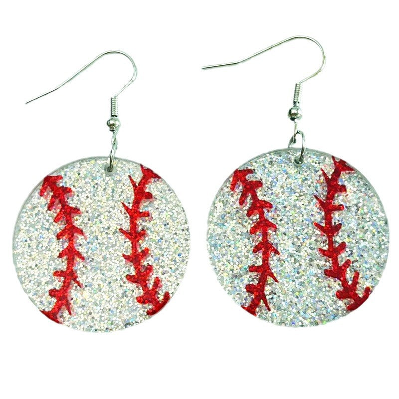 Wholesale 2pairs/pack Shiny Sports Football Baseball Softball Acrylic Earrings ACC-ES-HY114