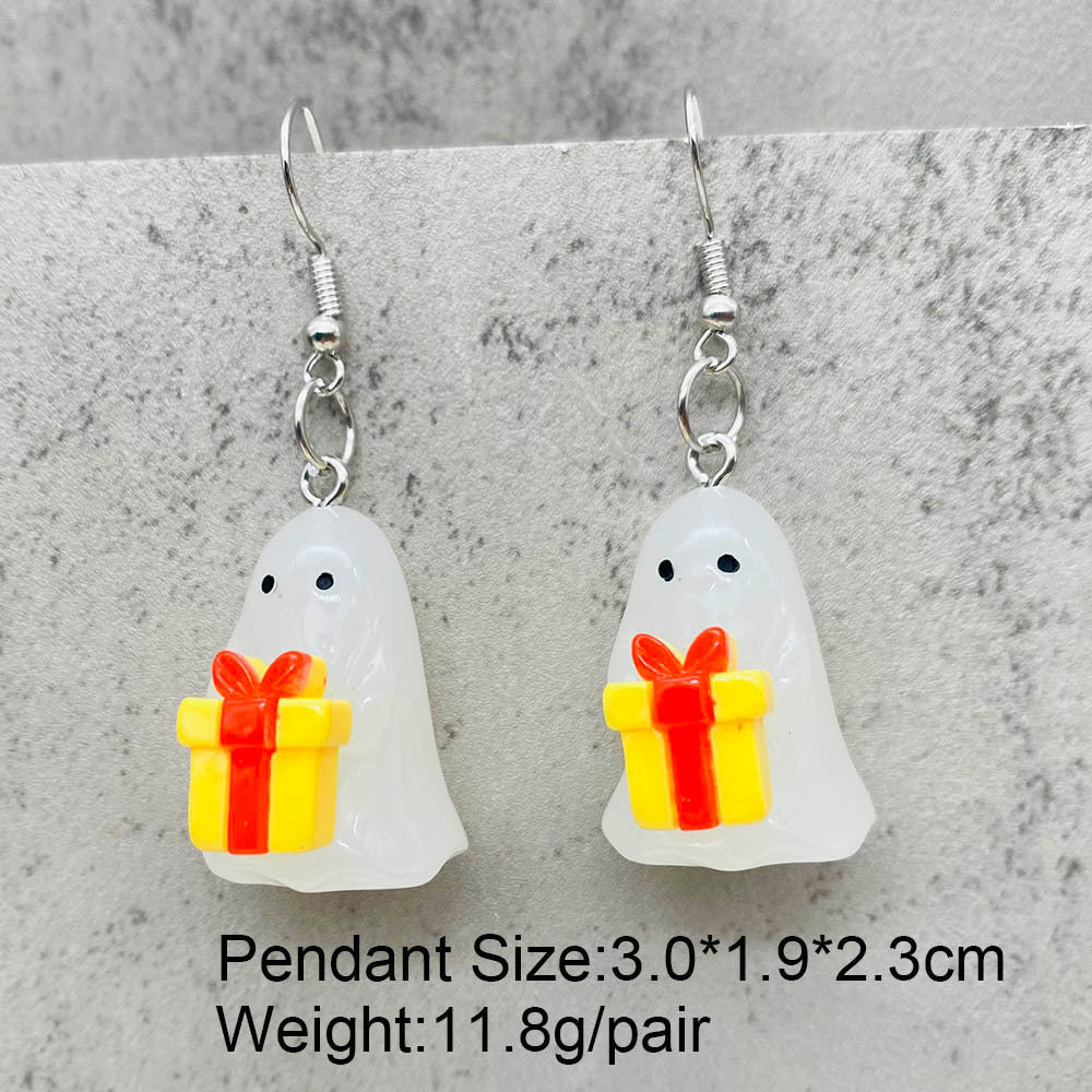 Wholesale Christmas Earrings 3D Three-Dimensional Luminous Ghost Christmas Tree Santa Earrings