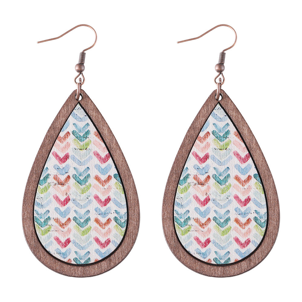 Wholesale  Color Flower Arrow Painted Water Drop Pendant Earrings