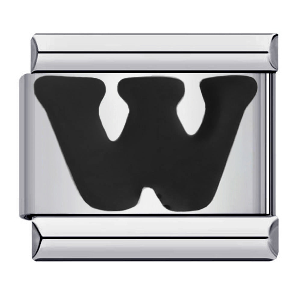 Wholesale Italian Charm Bracelet  Black English Letters DIY Stainless Steel Composable Bracelet