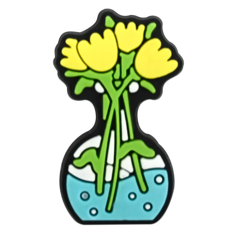 Wholesale Random 100pcs  floral vase series  PVC Soft Rubber Shoe Buckle Decoration