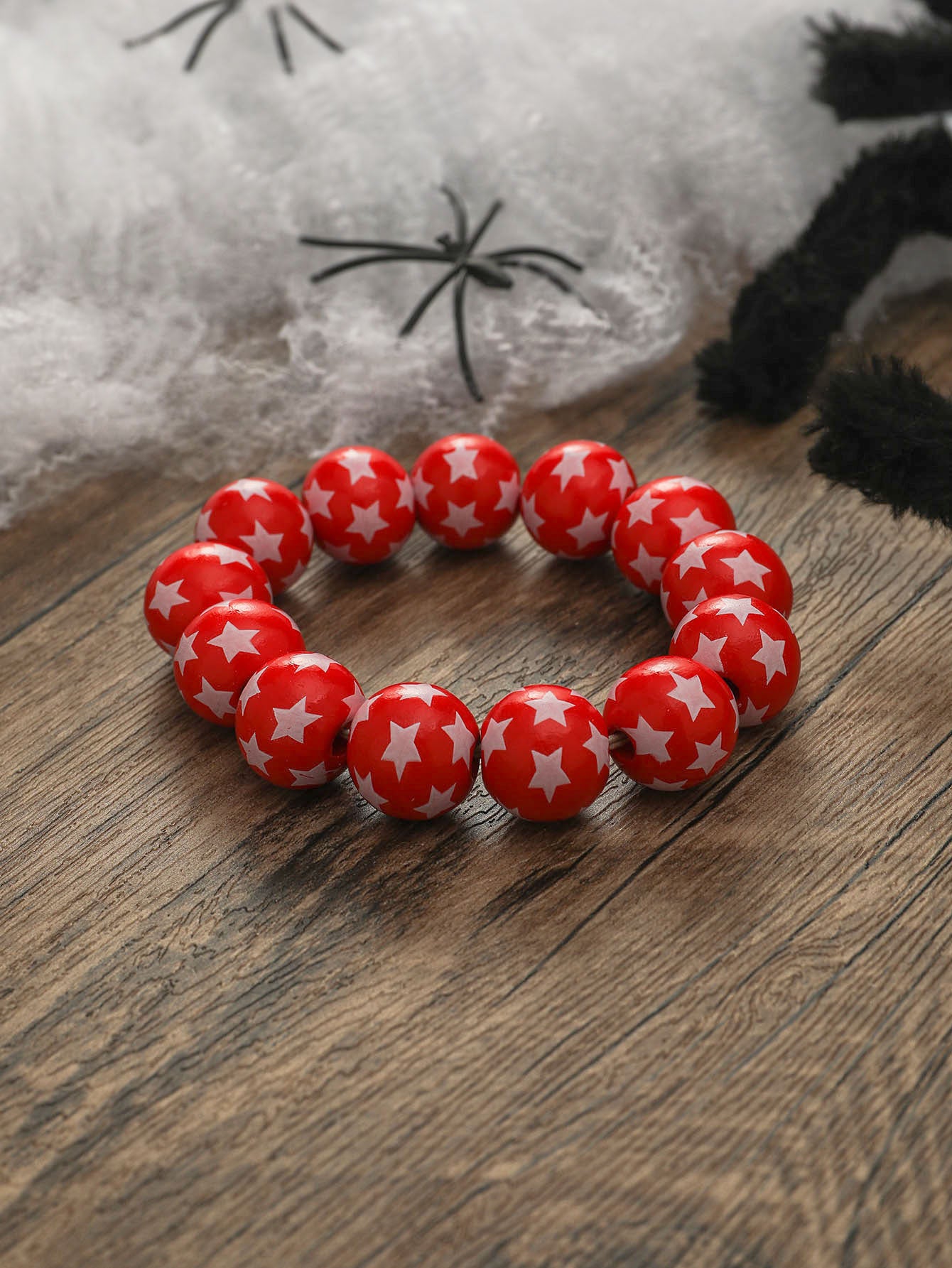 Wholesale Simple Five-pointed Star Polka Dot Printed Wood Beads Bracelet ACC-BT-JunJie014