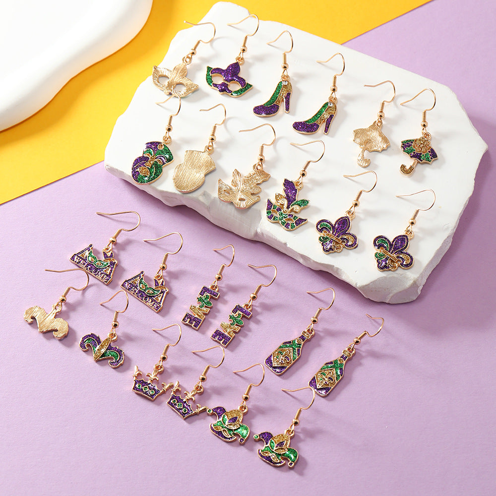 Wholesale Carnival Earrings Glittering Iris Mask Umbrella Dangles