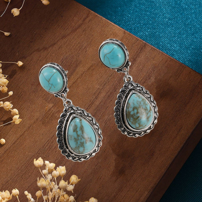 Wholesale  retro Bohemian ethnic style turquoise earrings