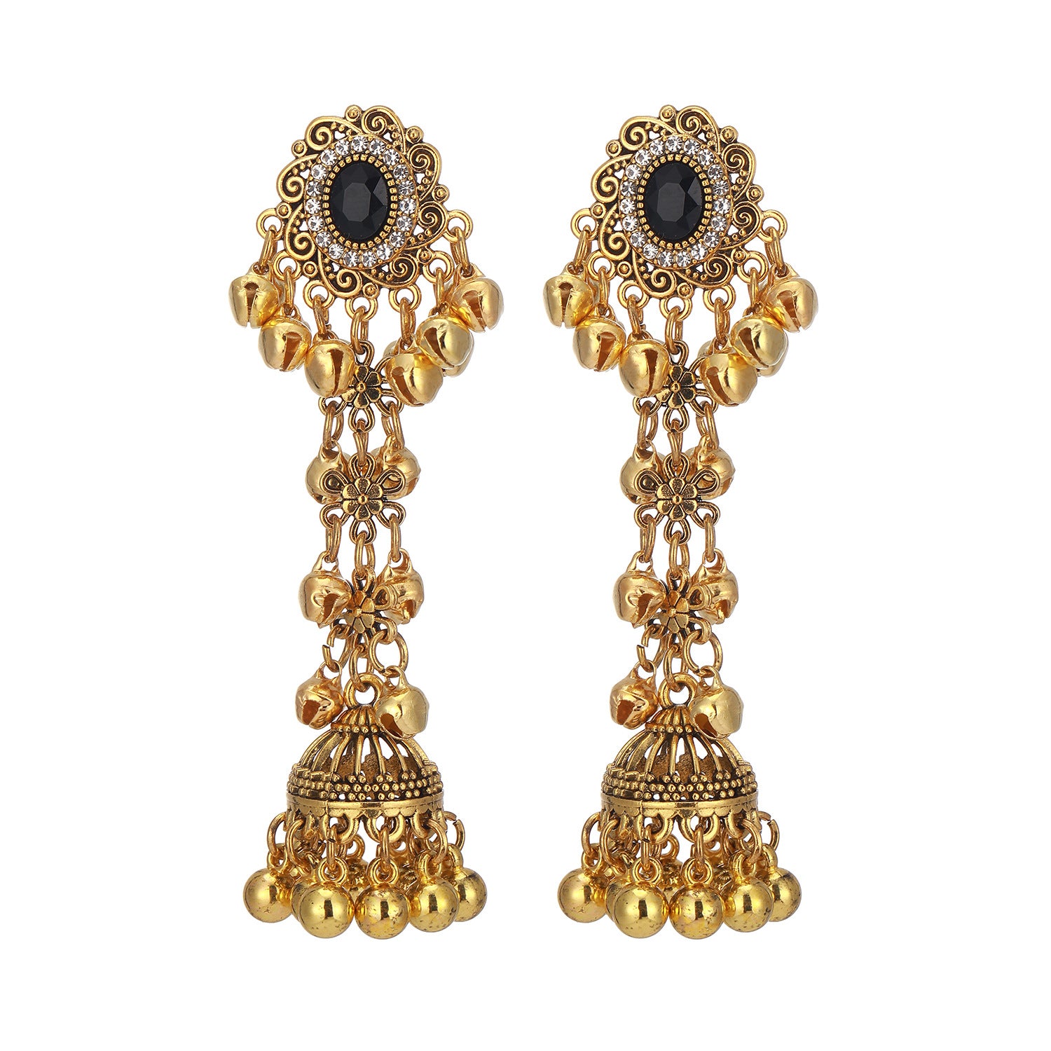 Wholesale Alloy Rhinestone Ethnic Vintage Tassel Bell Pendant Earrings For Women Fashion Jewelry Accessory Gift