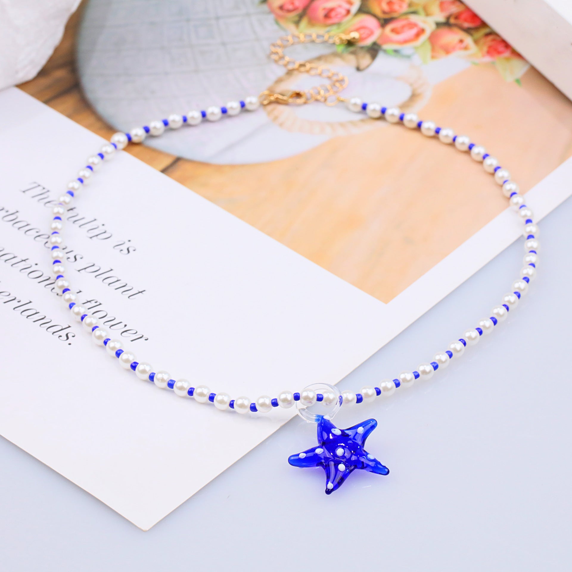 Wholesale  Popular Pearl Necklace Glazed Starfish Pendant Necklace