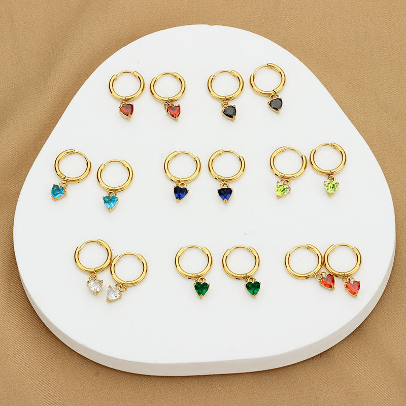 Wholesale 2PCS Titanium steel heart-shaped zircon pendant earrings