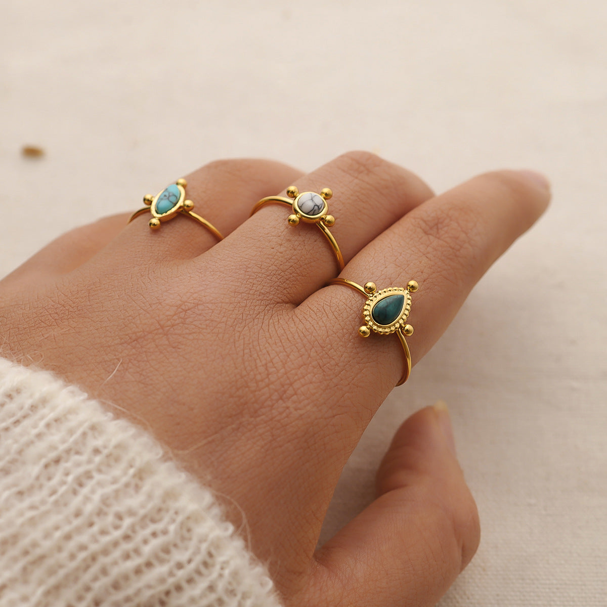 Wholesale Retro Vintage Open Ring Stainless Steel Turquoise Jewelry – Fashion Accessory for Boutique Resale