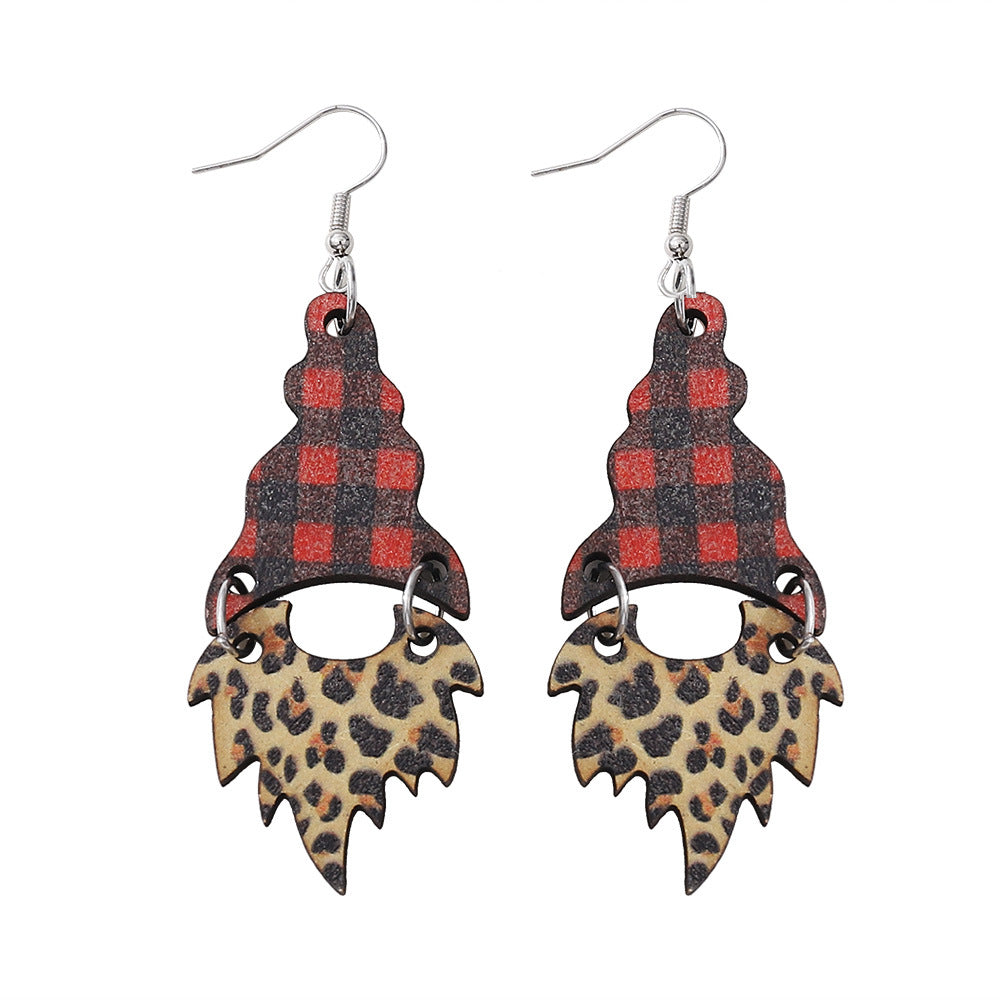 Wholesale Christmas  beard plaid leopard pendant earrings wooden earrings