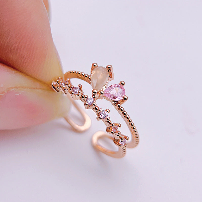 Wholesale Water Drop Zircon Ring Double Line Open Rings ACC-RS-YXY040