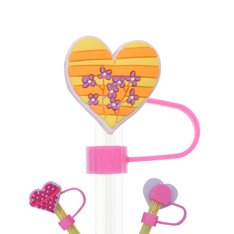 Wholesale Random 100pcs Cartoon Heart Straw Cover Straw Tube Cap