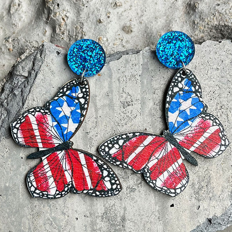 Wholesale 2 pairs/pack American Flag Independence Day Butterfly Ice Cream Wooden Earrings ACC-ES-HY004