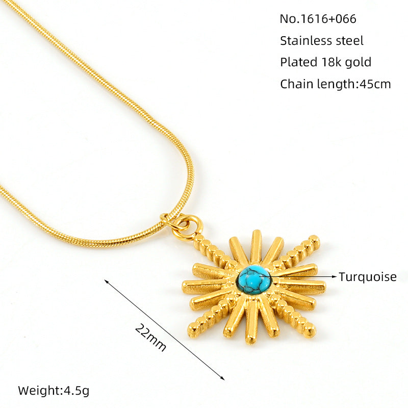 Wholesale Titanium Steel Turquoise Pendant Necklace for Women,  Geometric Star Chain,  Trendy Fashion Accessory